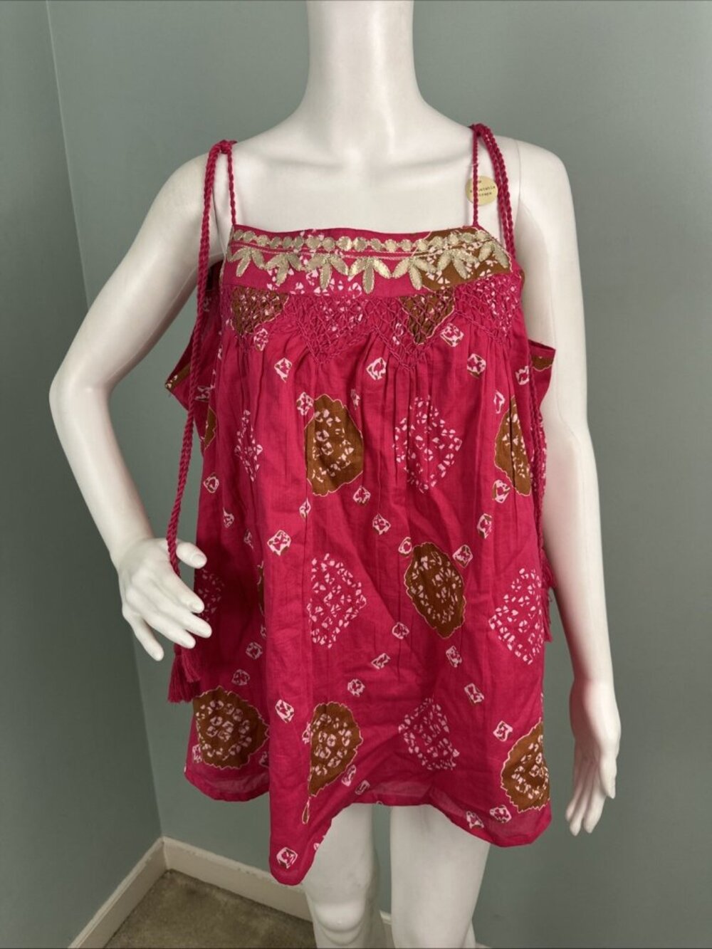 Nicole Miller Artelier Women's Pink Boho Bohemian Tassel Top Sz Large NWT